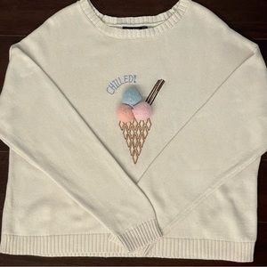 Women Bershka_BSKGIRL Pom Pom Ice Cream Cone Chilled Long Sleeve Sweater Size S